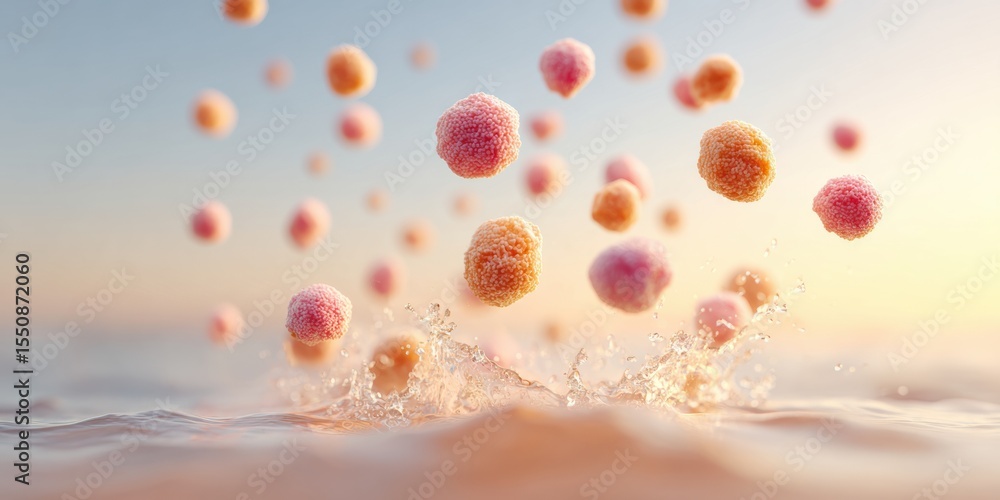 Poster viral particles floating above water surface highlighting infection risks and global health threats 