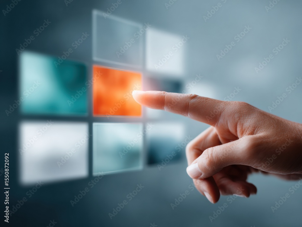 Poster Futuristic Touchscreen Interface with AI Agent Icons Enhancing Autonomous Process Automation for Business Innovation and Adaptive Workflows