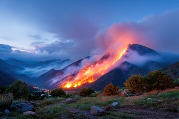 Fototapeta premium Mountain fire at dusk