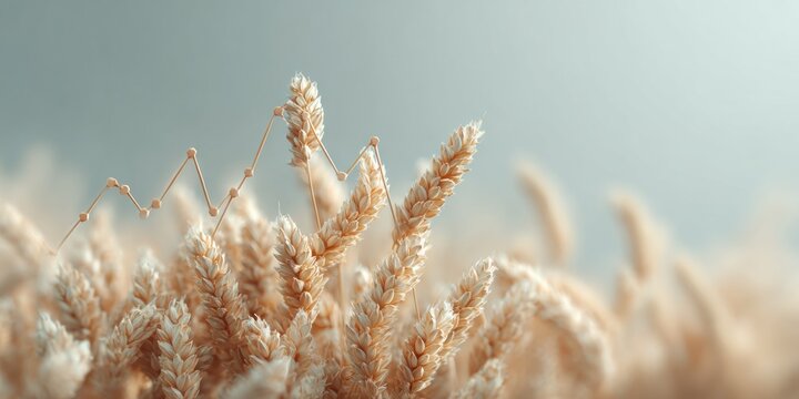 Cinematic Closeup of Wheat Field with Bearish Stock Market Trend Overlay for Agribusiness Marketing and Commodity Trade Innovation