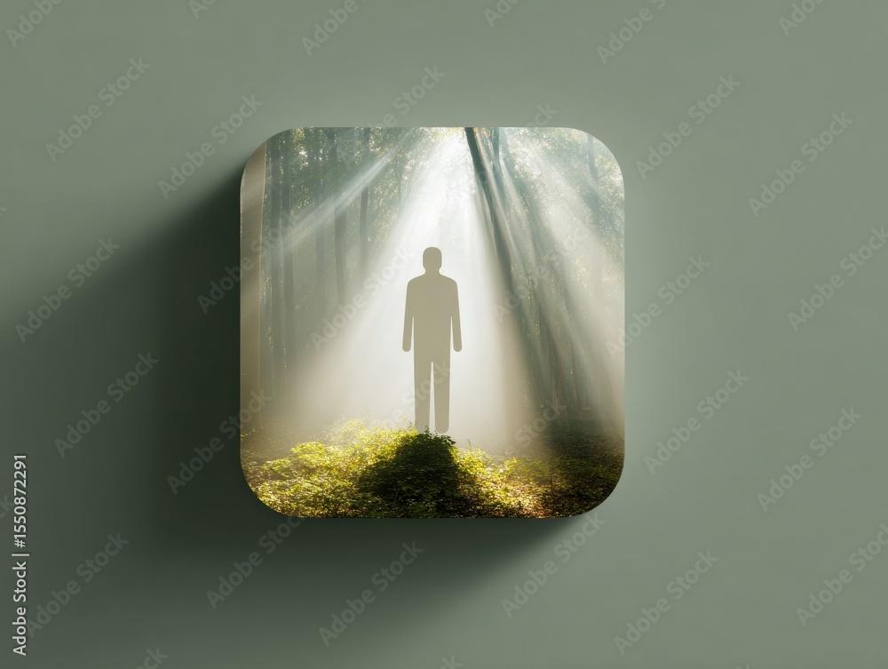 Fototapete application portal icon with user silhouette in forest light - digital identity, online presence man