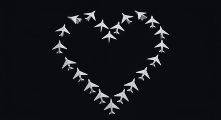 A Formation of Fighter Jets Creates a Heart Shape Against a Dark Sky Demonstrating Teamwork and Precision in Aviation