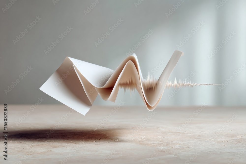 Poster Minimalist Seismograph Machine with Earthquake Wave Patterns on Paper Readout in Soft Neutral Tones for Geological Monitoring and Disaster Prediction