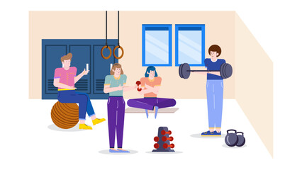 People exercising in a gym, perfect for fitness, healthy lifestyle, gym facilities, workout routines, exercise motivation, active lifestyle visuals.