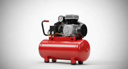 Fototapeta premium Red air compressor on gray background