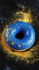 Blue Galaxy Donut Gold Sprinkles Food Photography.