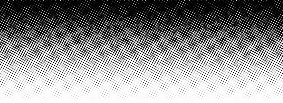 Grunge halftone gradient texture. Black pixelated backdrop. Weathered grit noise background. Fading gritty sand wallpaper. Damaged glitched print overlay. Vector textured template surface