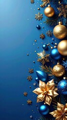 Blue Gold Christmas Ornament Background.
