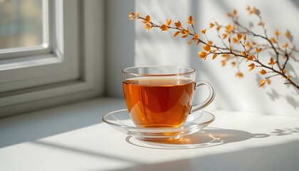 Enjoying Warm Herbal Tea on a Sunny Day by the Window