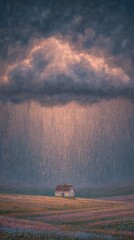 Fototapeta premium Lonely Raincloud Above a Colorful House in the Sun