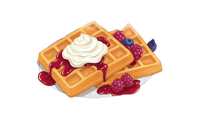 Waffle with strawberry jam