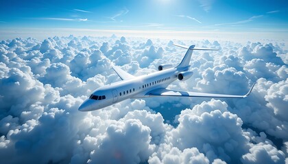 Luxury Jet Soaring Above the Clouds on a Sunny Day Offering Stunning Views
