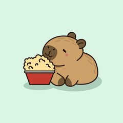Cute vector illustration of a capybara enjoying popcorn, perfect for fun and cozy designs.
