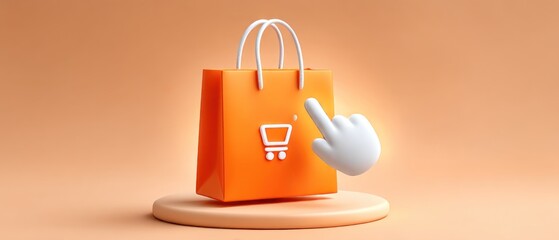 Orange shopping bag with a hand cursor