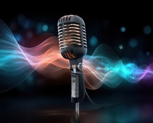 Retro microphone on dark background