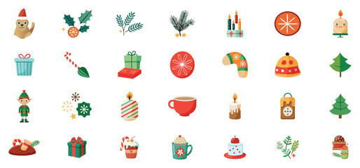 A delightful assortment of cute illustrated christmas themed icons for festive holiday celebrations and designs