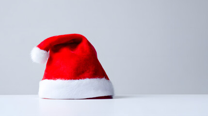 Vibrant red Santa hat with white pompom, isolated on white background, festive Christmas spirit