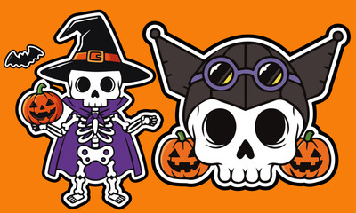 Halloween Skull Character sticker Set, perfect for spooky seasonal and Halloween designs sticker	