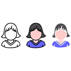 Female avatar icons set in different hair and shirt styles