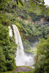 Kimsa Waterfall, located in the Ruminahui canton, 15 kilometers from Sangolqui in the Molinuco...