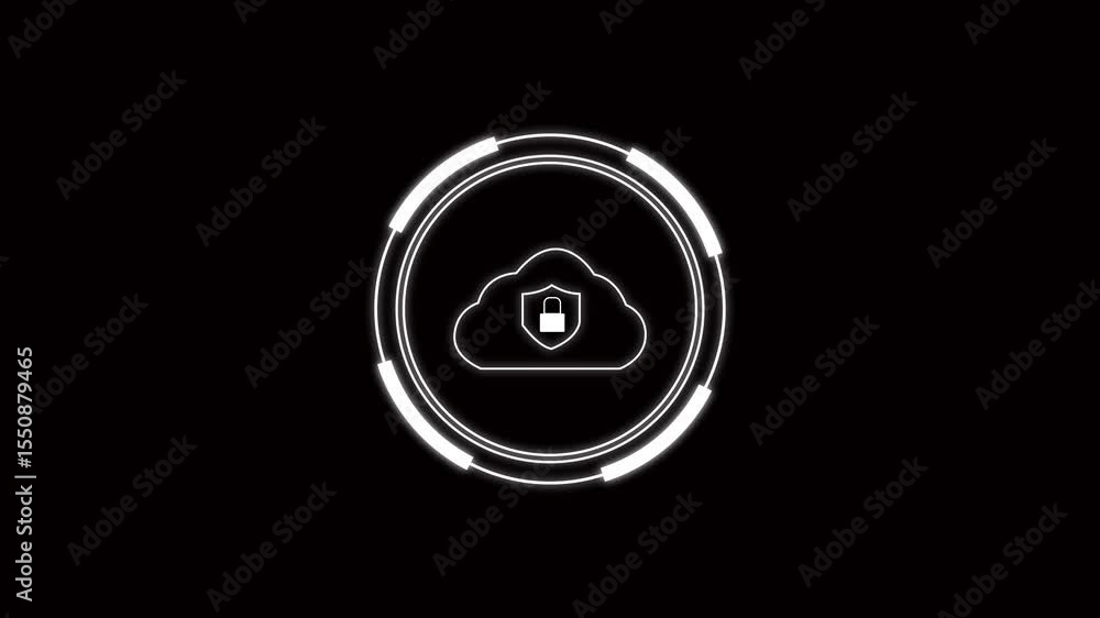 Poster cloud security concept, data encryption, firewall protection, continuous monitoring, protected data,