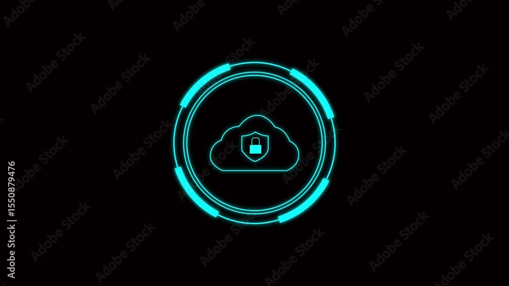 Poster cloud security concept, data encryption, firewall protection, continuous monitoring, protected data,