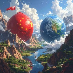 China with Earth, Global Relations, and Mountain Landscape.