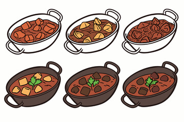 set of Beef Bhuna vector silhouette illustration isolated on white background