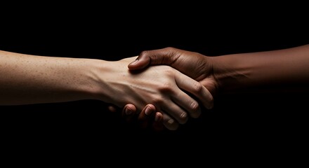 Partnership in Focus: Interracial Handshake on Black