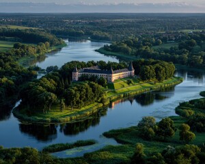 Fototapeta premium Panoramic view of a castle on an island