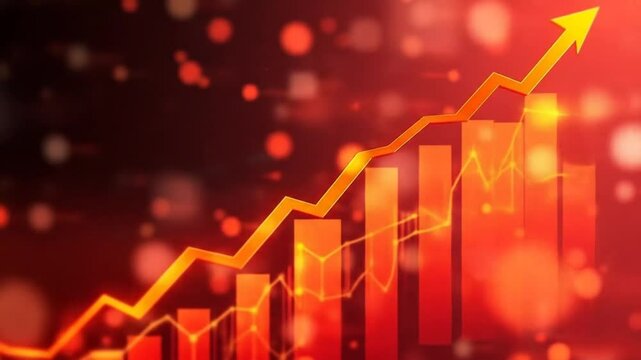 Financial growth diagram with gold stock chart, profit, investment. Financial economics background. Business development. Future technology, AI. 4k video - Powered by Adobe