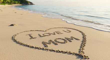 Love message in sand on beach