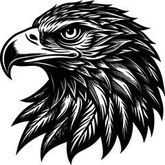 Bald eagle head side view illustration. Linocut vector ideal for patriotic logos, vintage labels, and outdoor gear branding.