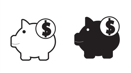 Piggy bank with dollar coins vector icon saving money investment financial planning concept graphic symbol, vector illustrator