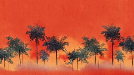 Obraz premium Palm trees against a vibrant sunset.