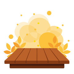 Golden Leaves Falling on a Wooden Stage Platform
