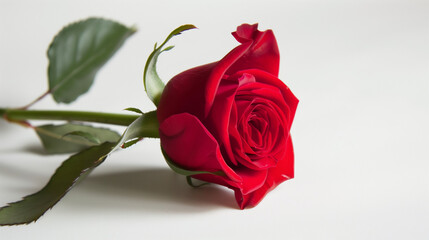 A solitary red rose in full bloom, symbolizing love and passion in its purest form
