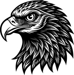 Bald eagle linocut side profile. Ideal for vintage American logos, outdoorsman gear, or heritage branding.