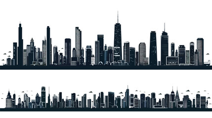 Naklejka premium set of City silhouette in flat style. Modern urban landscape. Vector illustration , black silhouettes isolated on white background