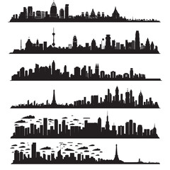 Obraz premium set of City silhouette in flat style. Modern urban landscape. Vector illustration , black silhouettes isolated on white background
