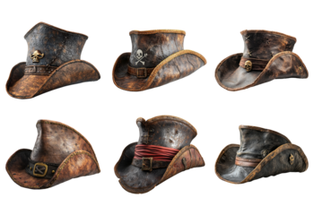 Vintage Pirate Hats Collection on Transparent Background for Creative Use