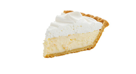 A delicious slice of creamy lemon pie topped with whipped cream, showcasing its smooth texture and golden crust