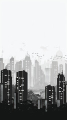 set of City silhouette in flat style. Modern urban landscape. Vector illustration , black silhouettes isolated on white background