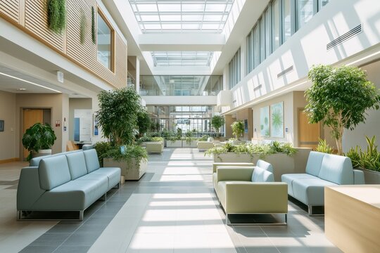 Modern Lobby with Natural Light and Plants