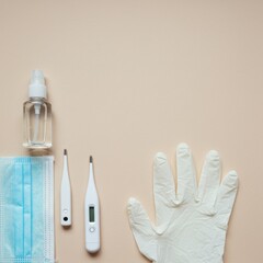 Essential Hygiene Kit: Face Mask, Hand Sanitizer, Gloves, and Thermometers for Health and Safety