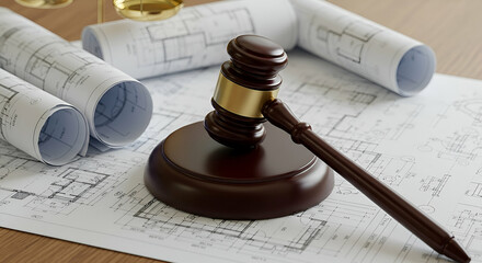 Gavel on Architectural Blueprints: Legal Construction Contract