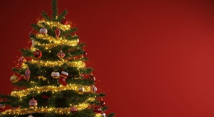 Festive christmas tree on red background