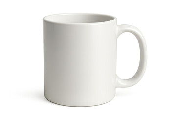 Simple white ceramic mug with handle, perfect for showcasing your design or enjoying a hot beverage, isolated on transparent background