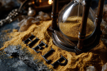 Cracked hourglass spills sand to reveal urgent message