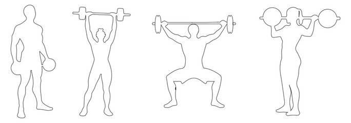 Weightlifting silhouette icon set. Male and female athlete. Gym Silhouette Vector Art Icons. Eps 10.